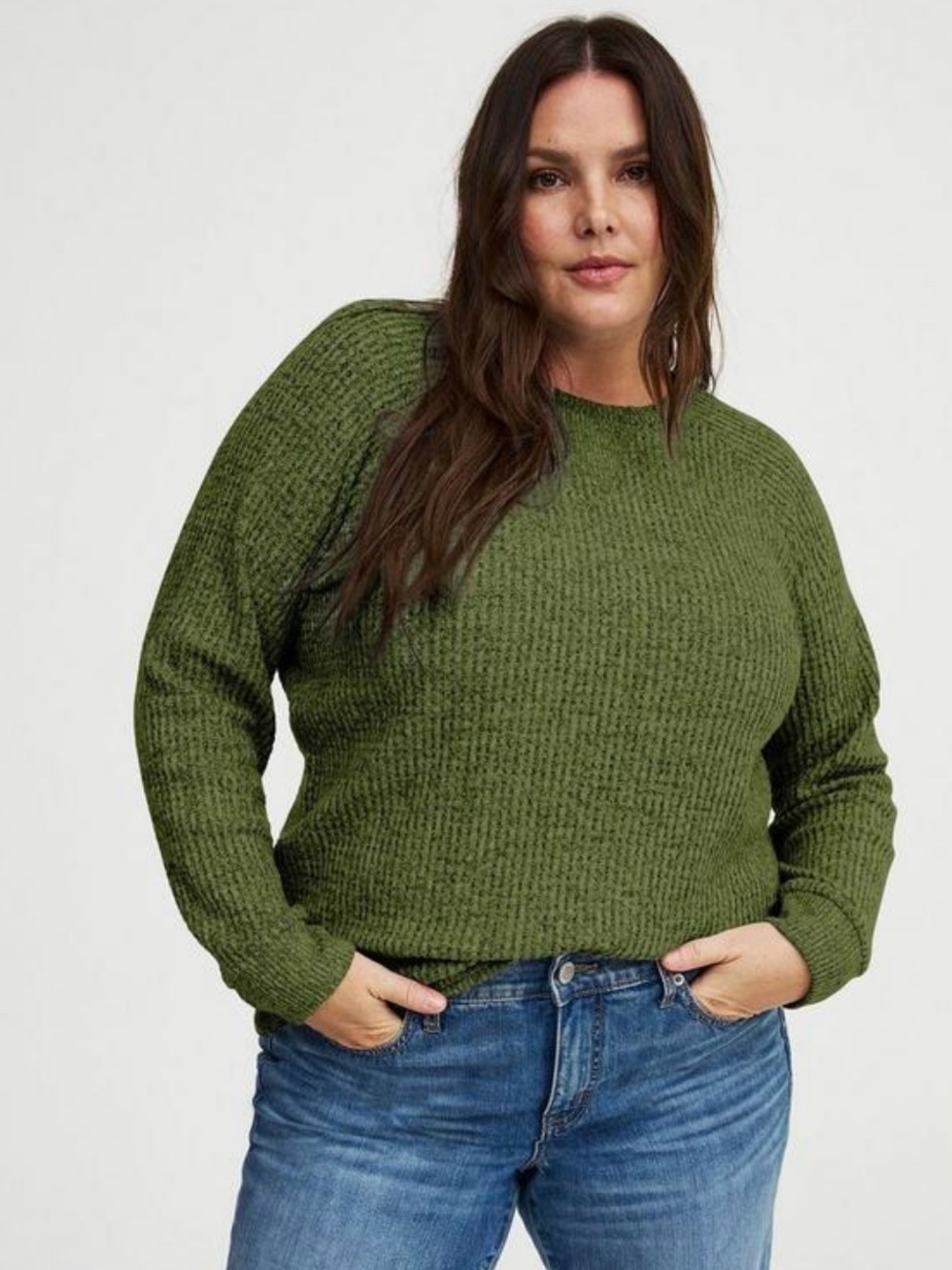 Torrid Green and Black Brushed Waffle Raglan Sweatshirt Size 3X